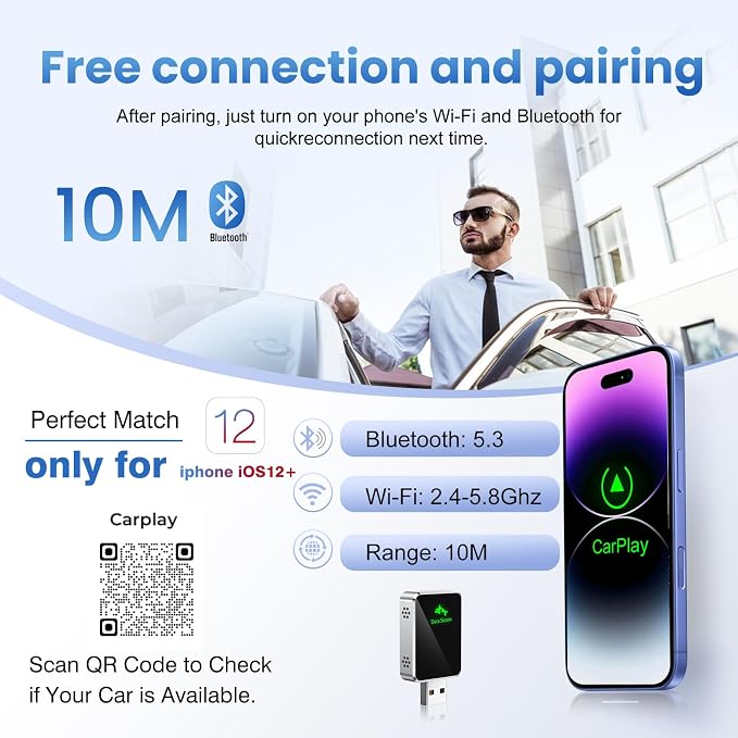 Wireless CarPlay Adapter for iPhone, Convert Wired to Wireless Apple car play - Image 4