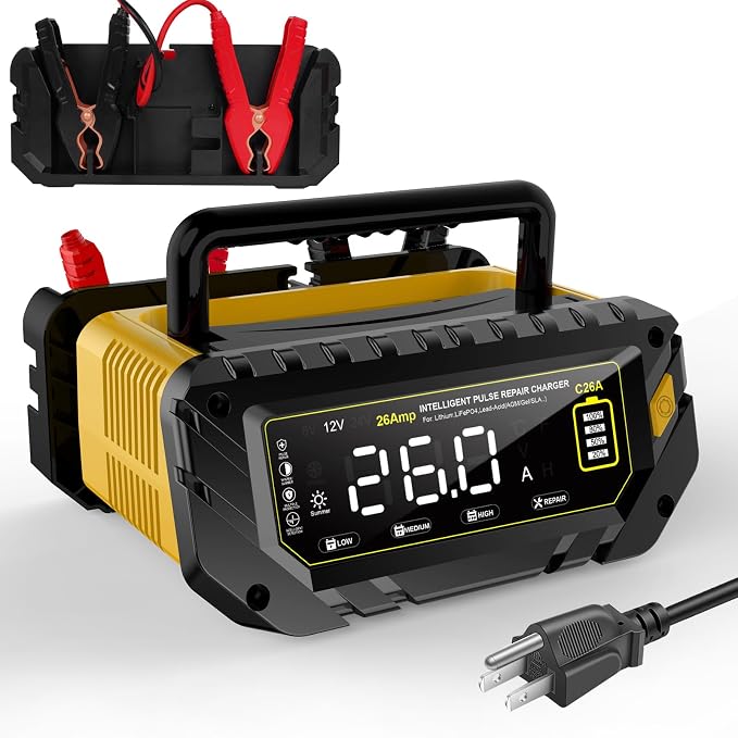 Battery Charger 0-26A 6V/12V/24V Lithium LiFePO4 Lead Acid, Fully Automatic Car by YHCHKJ