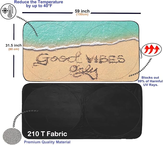 Gven Sun Shade for Car Windshield, Beach Style, Blocks 99% UV Rays, Reflective - Image 2