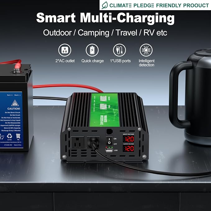 3000W Power Inverter, Peak Power 6000W 12V DC to AC 110V120V, Remote Control - Image 6