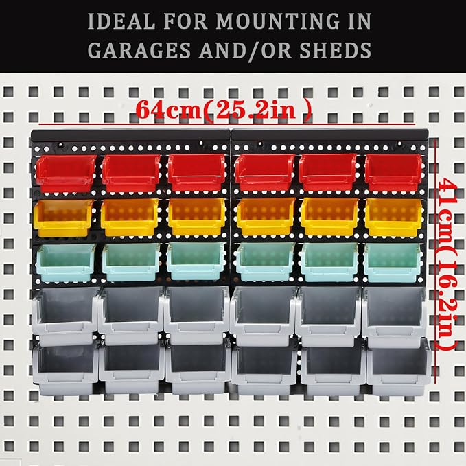 Wall Mounted Storage Bins Parts Rack 4 Colors Bin Organizer Garage Plastic Shop - Image 2