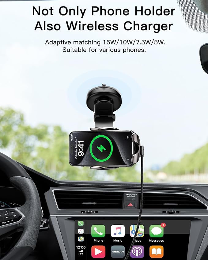 Wireless Car Charger, ESSAGER 15W Fast Charging Car Phone Holder Mount Auto - Image 2