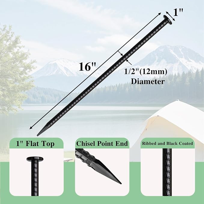 16 Inch Rebar Stakes 20 Pack Heavy Duty Ground Anchors 1/2 Inch Diameter - Image 2