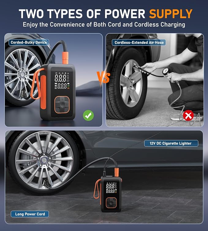 Tire Inflator Portable Air Compressor, 180PSI & 15000mAh Cordless Air Pump - Image 2