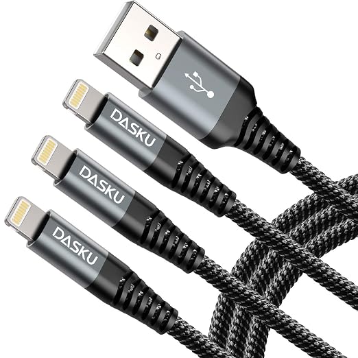 Lightning Cable 3ft 3Pack Nylon Braided iPhone Charger Cable Heavy Duty by Dasku