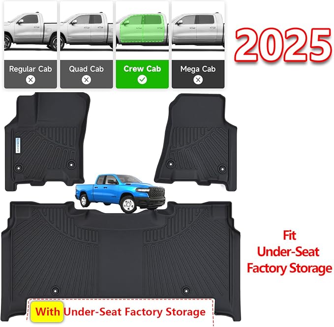 SANBAN Floor Liners for 2025 Dodge Ram 1500 Crew Cab（Rear - Image 2
