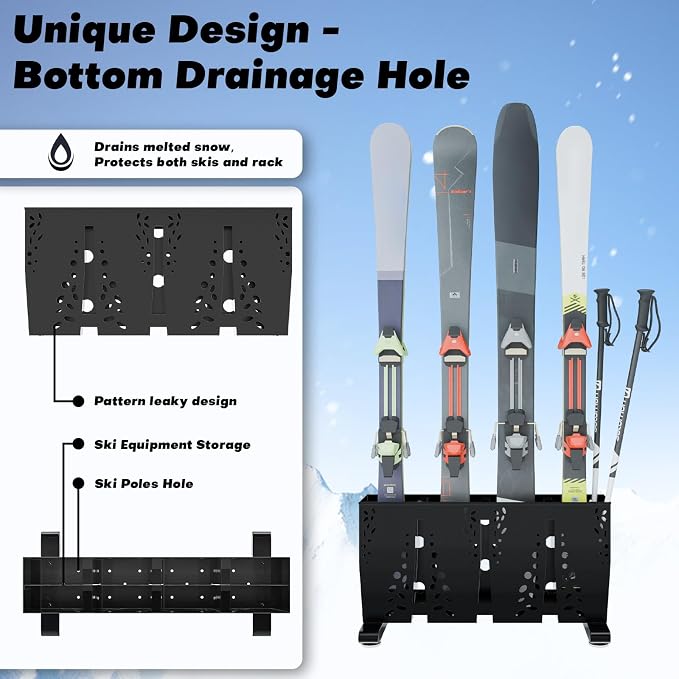 Heavy Duty Metal Ski Storage Rack, 4 Pair Freestanding Steel Ski Holder - Image 5
