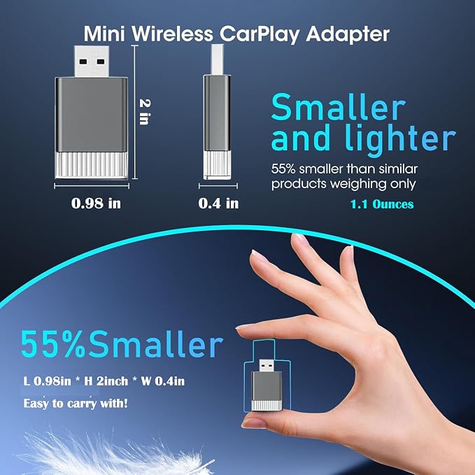 Mini Wireless Carplay Adapter for Apple iPhone, Plug and Play Easy Setup - Image 2
