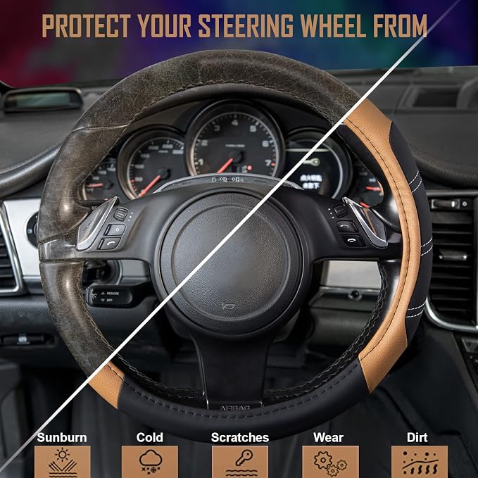CAR PASS Line Rider Microfiber Leather Sporty 14.5-15 inch Steering Wheel Cover - Image 5