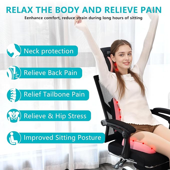 FLORICH 3 PCS Seat Cushion for Carseat Lumbar Support Pillow Car Neck Headrest - Image 2