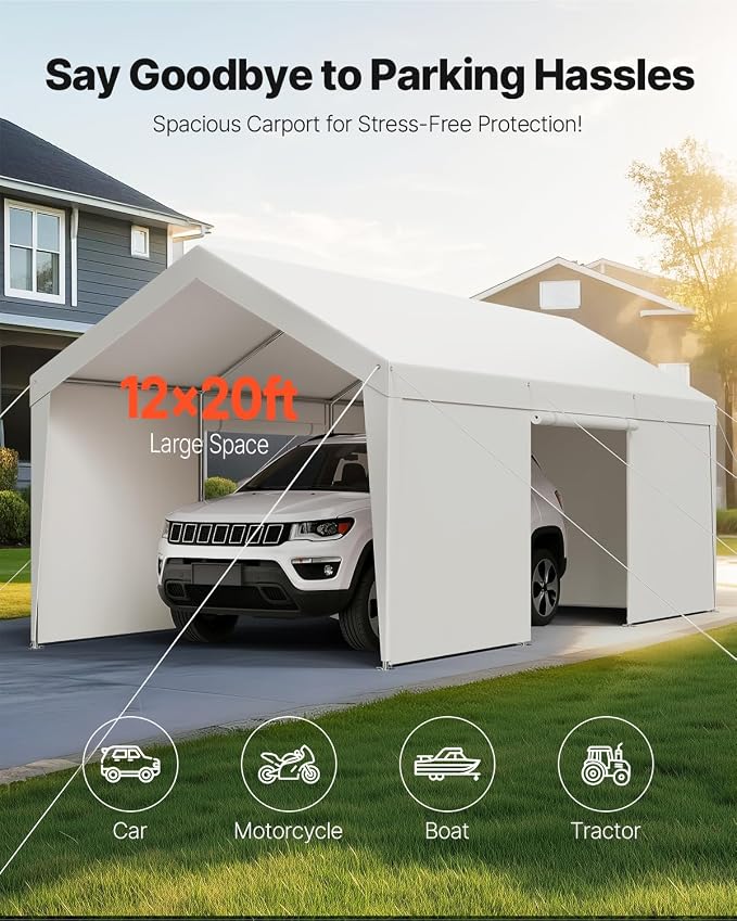 VEVOR Carport, 12 x 20 FT Outdoor Car Canopy, Potable Carport - Image 2
