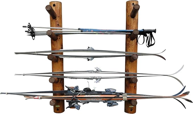 10-Place Wall-Mounted Ski Log Racks by LogKayakRack