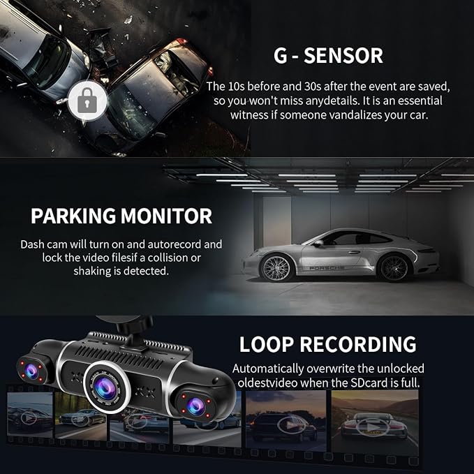 360° Dash Cam Front and Rear View 4 Channel Dash Camera FHD 2K+1080Px3 - Image 4