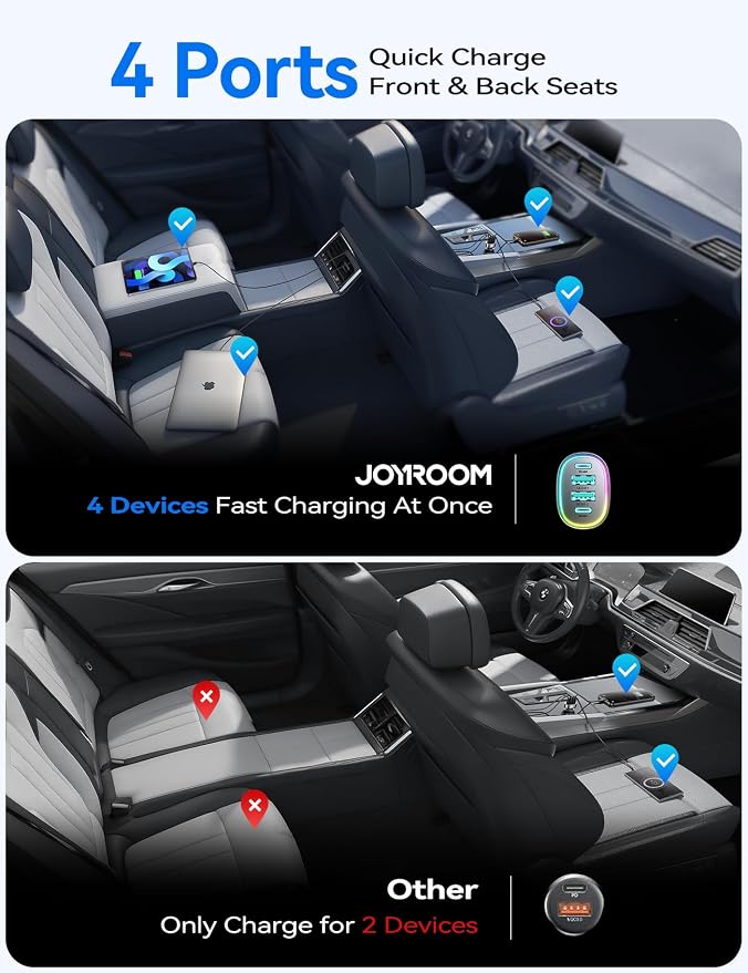 JOYROOM Car Charger USB C, 90W 4 Port Car Charger Adapter - Image 6