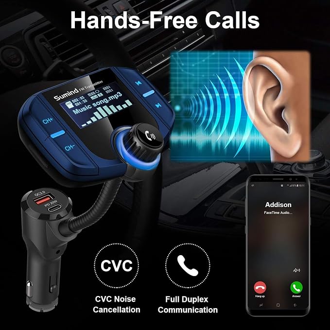 Upgraded Bluetooth FM Transmitter, Wireless Radio Adapter Hands Free Car Kit - Image 7