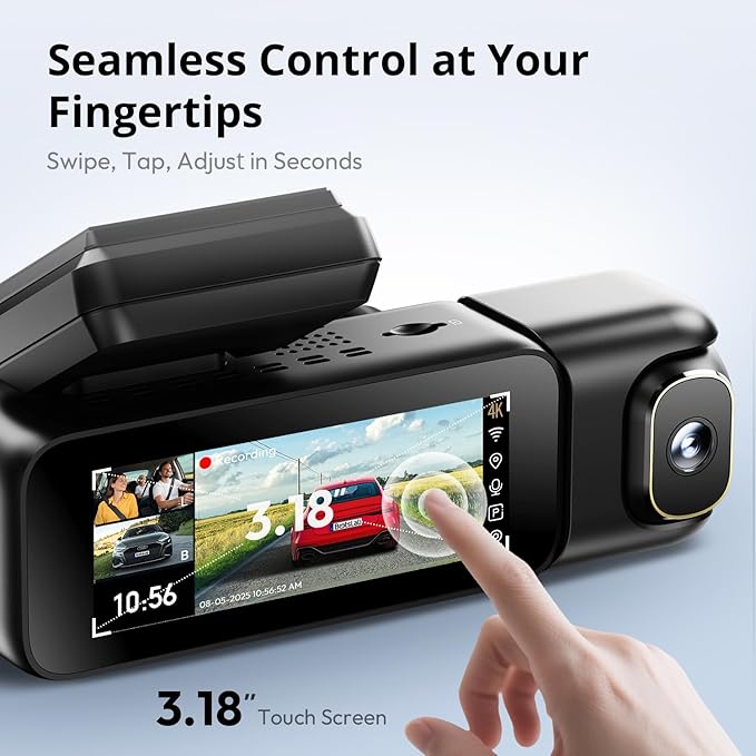 3 Channel Dash Cam 4K with 128GB Card, 3.18" Touch Screen, Voice Control - Image 3