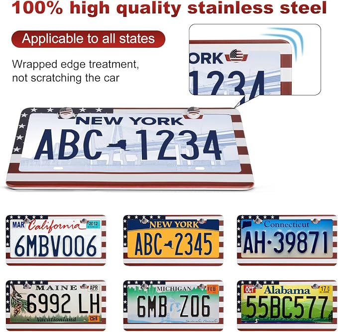 2 Pack License Plate Frames, Stainless Steel Car License Plate Cover Car - Image 4