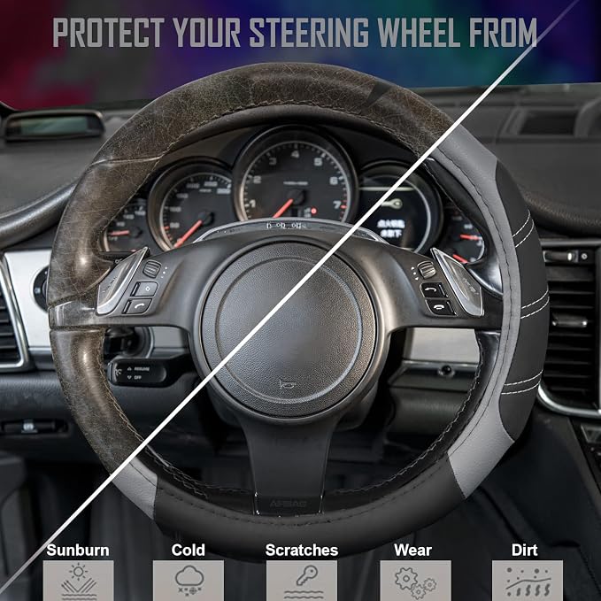 CAR PASS Line Rider Microfiber Leather Sporty Steering Wheel Cover Universal - Image 4