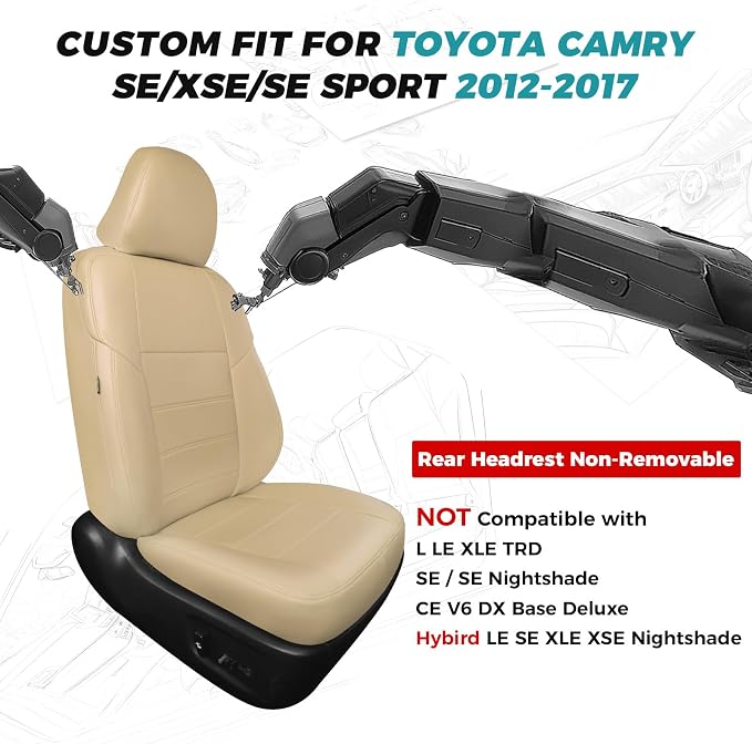 for Toyota Camry Seat Covers SE XSE SE Sport 2012 2013 2014 2015 2016 2017 - Image 2