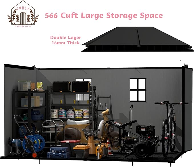 7.3x11.2 FT Resin Outdoor Storage Shed Large, 566 Cuft Garden Tool Sheds & - Image 5