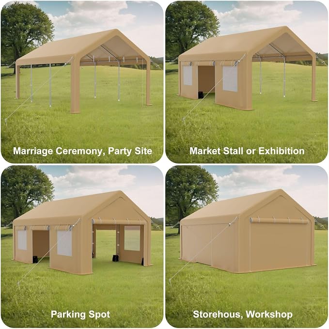 10x20FT Portable Garage, Galvanized Frame & 180 g PE Waterproof Canopy - Image 2