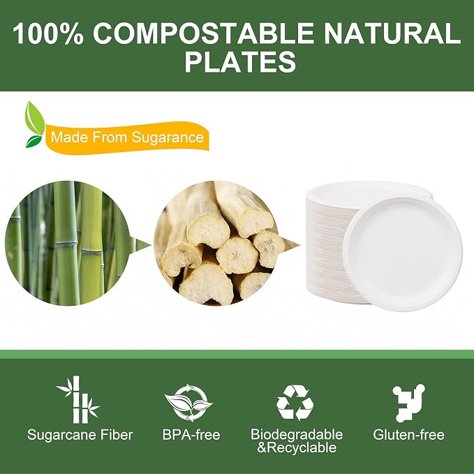 WELLIFE 10 Inch Paper Plates, Biodegradable Bagasse, Eco-Friendly, PFAS-Free | - Image 4