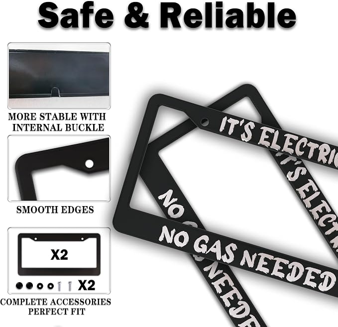 License Plate Cover Black and White License Plate Frames It’s Electric No Gas - Image 4