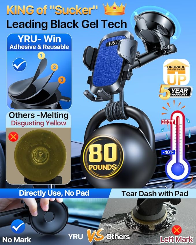 YRU Car Phone Holder Mount, Dashboard Cell Phone Holder - Image 4