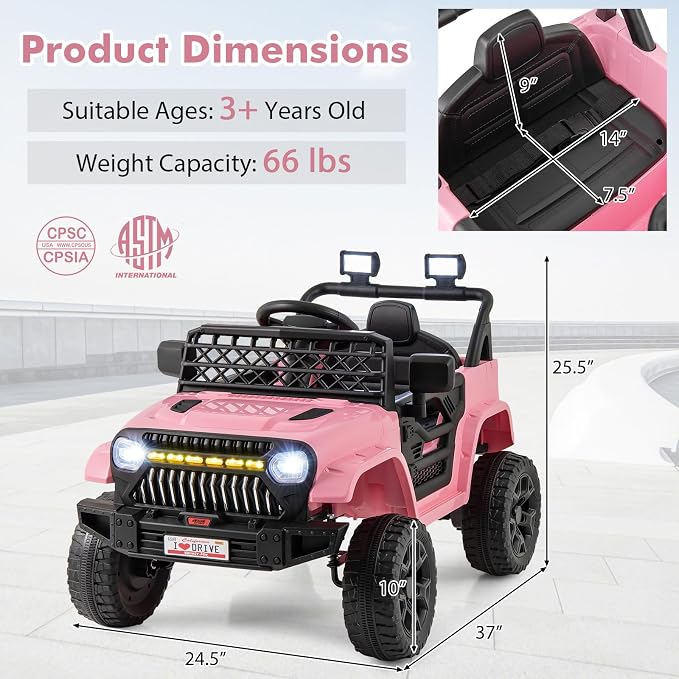 Costzon Kids Ride On Truck, 12V Battery Powered Electric Vehicles w/Remote - Image 6