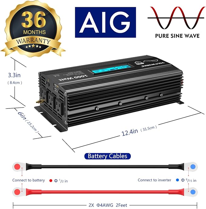 1000 Watt Pure Sine Wave Power Inverter ETL UL458 12V DC to 110V 120V AC 1000W - Image 2