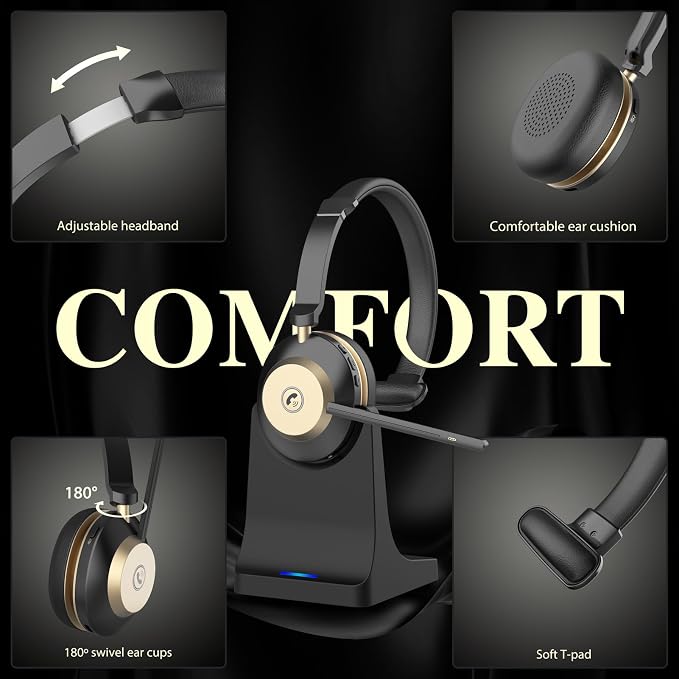 V5.3 Wireless Headset with Mic for Work, 45Hrs Computer Headset with Microphone - Image 6