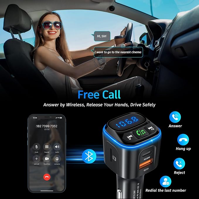 Bluetooth 5.3 FM Transmitter Car Adapter Wireless Radio Adapter HiFi Bass Sound - Image 4