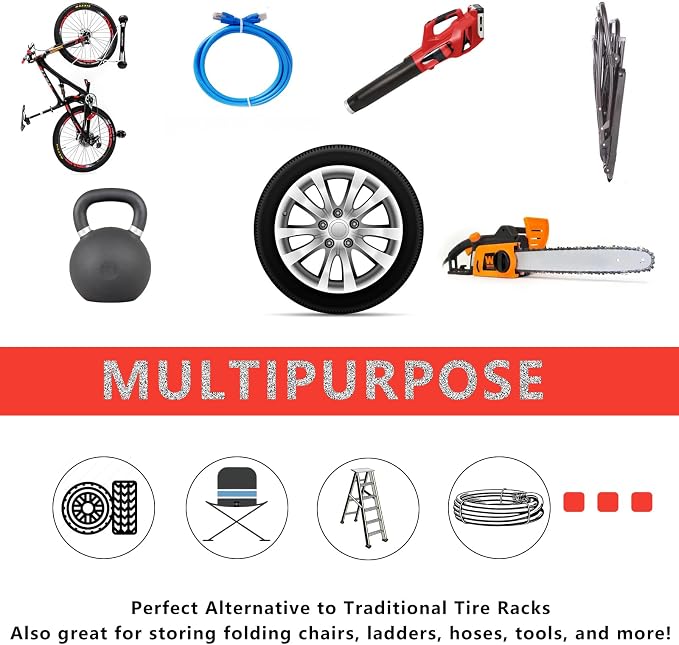 4 Pcs Wall Mount Garage Tires Hooks, 10 Inch Heavy Duty Steel Garage Storage - Image 5