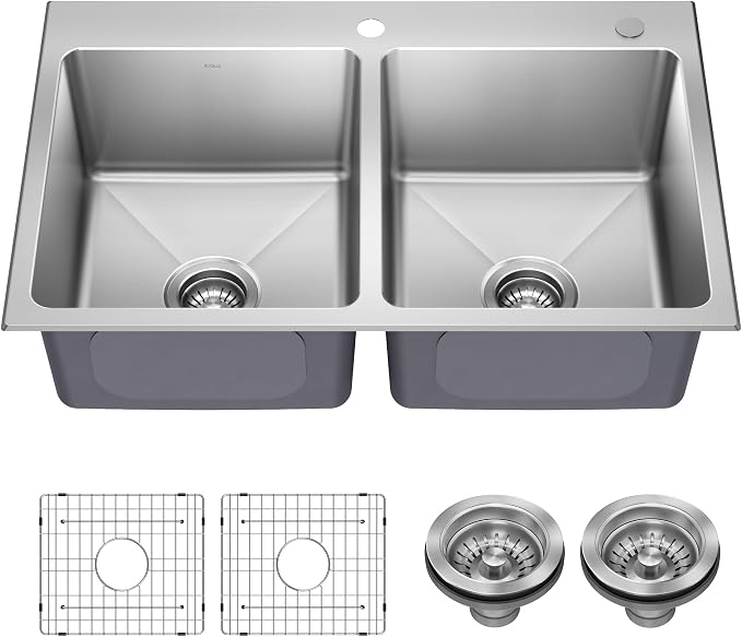 KRAUS Fairlane 33-inch Drop In/Top Mount Double Bowl 18-Gauge Stainless Steel by KRAUS