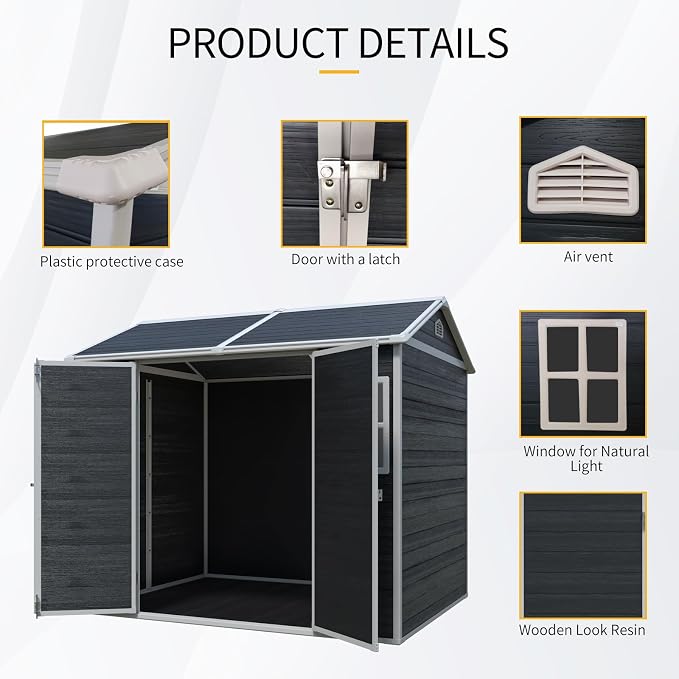8x6 FT Outdoor Storage Shed, Resin Garden Shed - Image 3