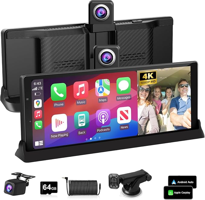 【350° Rotatable Lens】10.26''Wireless Apple CarPlay Screen by jelkuz