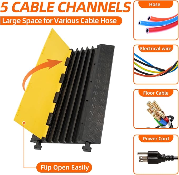 5 Channel 2 Pack Cable Protector Ramp Traffic Wire and Hose Ramp Cord Cover - Image 2