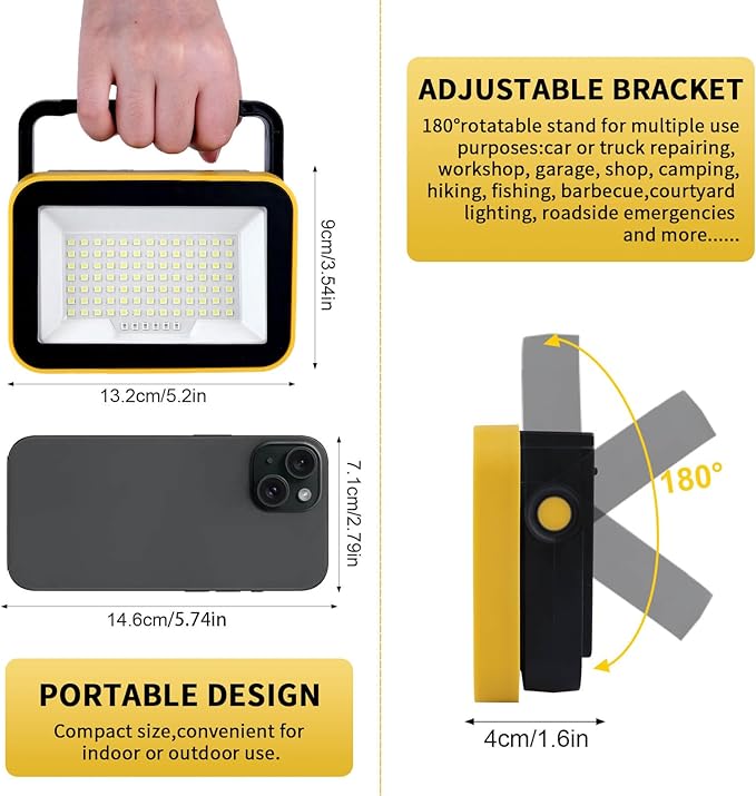 Rechargeable Work Light with Tripod Hole, 40W Waterproof Portable Flood Light - Image 3