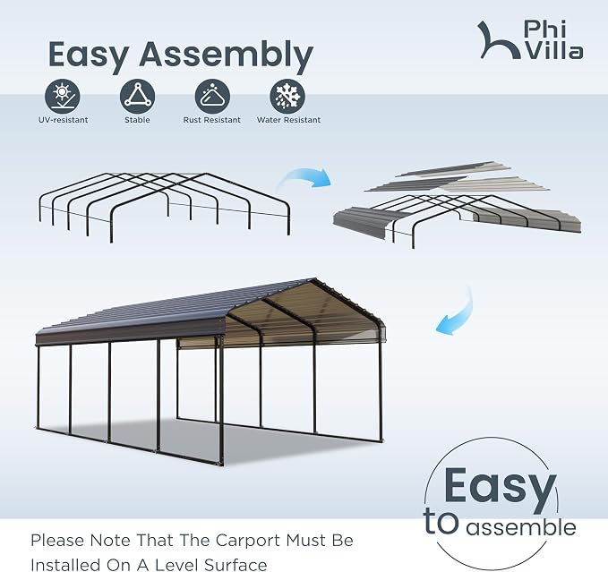 PHI VILLA 12 x 20 ft Carport Metal Carports - Image 5