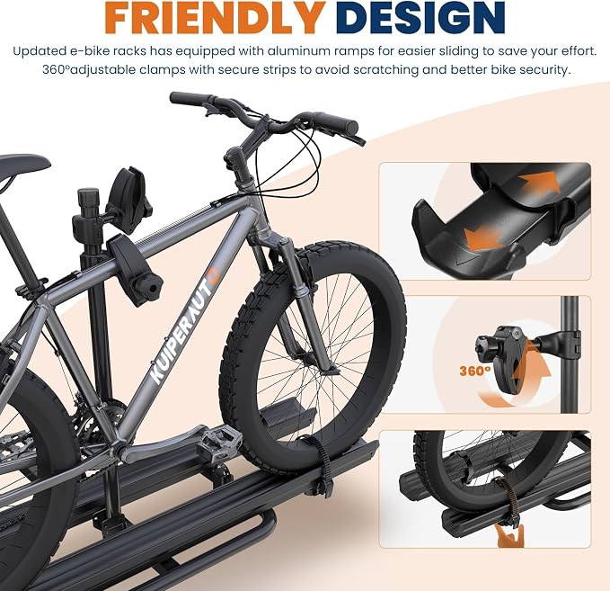 Aluminum 2 EBikes Rack Foldable 2'' Hitch Mounted Carrier Racks w/Ramps Over - Image 3