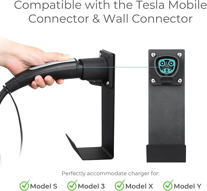 Lectron Tesla NACS Electric Vehicle Charger Nozzle Holster Dock & J-Hook - Image 3