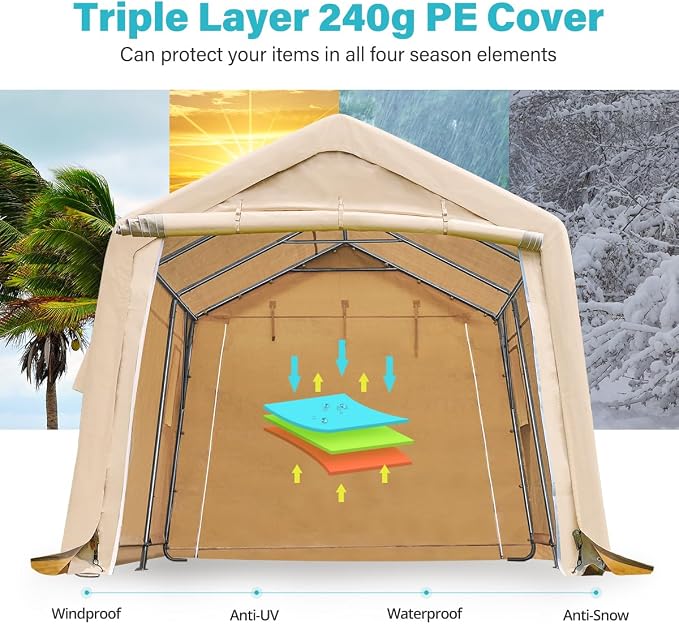 ADVANCE OUTDOOR 10x15 ft Shelter Storage Shed Steel Metal Peak Roof Portable - Image 4