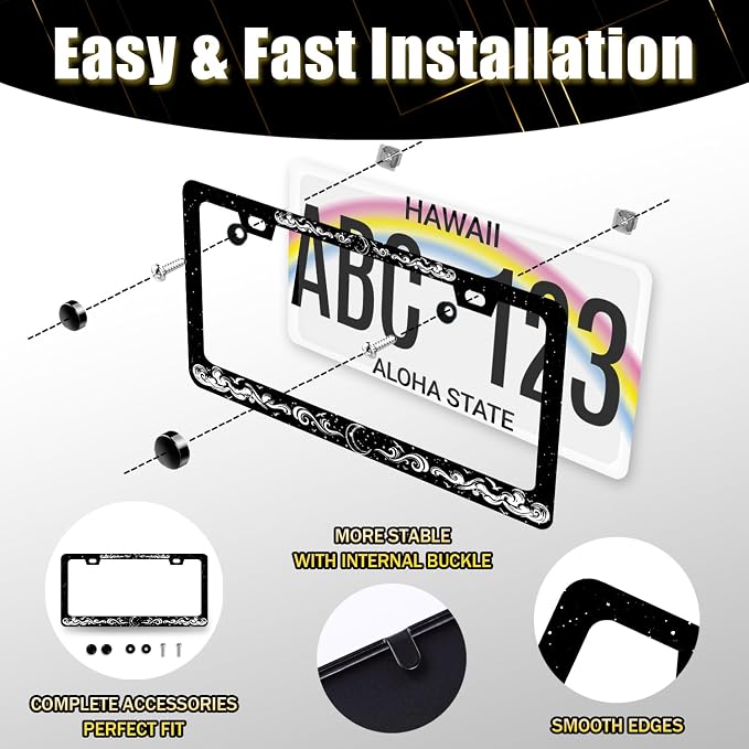 Moon License Plate Frame Clouds Stars Starry Sky License Plate Stainless Steel - Image 7