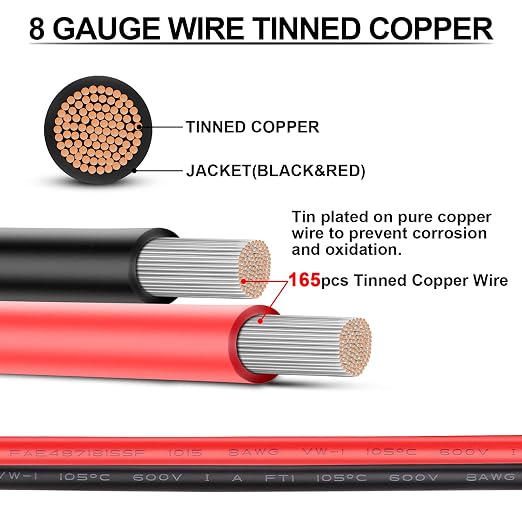 8 Gauge Wire - iGreely 30 FT Red & 30 FT Black 8 AWG Tinned Copper Electrical - Image 2