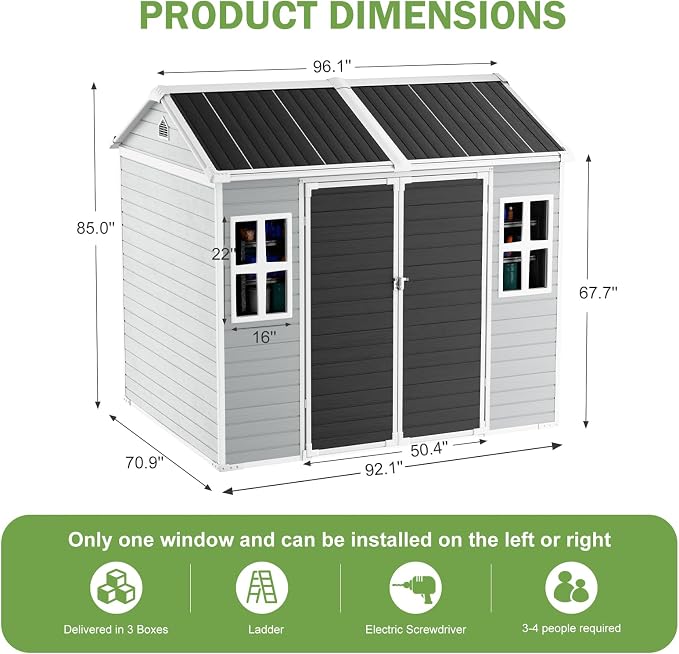 8x6x7 FT Resin Storage Shed, Waterproof Outdoor Shed w/Floor Included, 2 Windows - Image 2