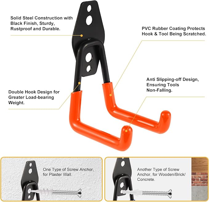 Steel Garage Hooks Wall Tool Organizer, 8 Pack Garage Storage Hook Heavy Duty - Image 3