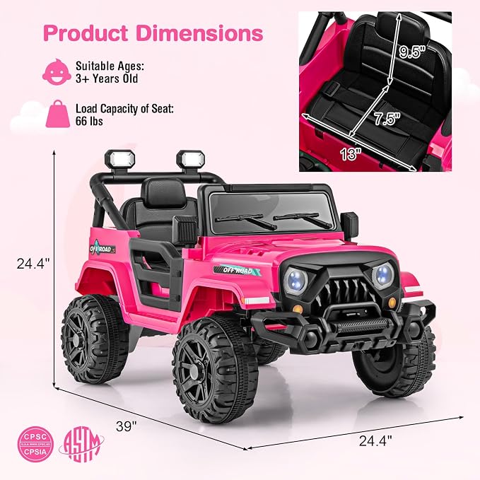 Costzon 12V Kids Ride on Truck Car, Electric Vehicle w/Remote Control, Threaded - Image 7