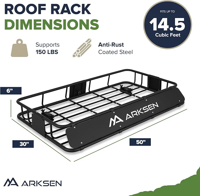 ARKSEN 30 x 50 x 6 Inch Universal Extra Wide 150LB Heavy Duty Roof Rack Cargo - Image 7