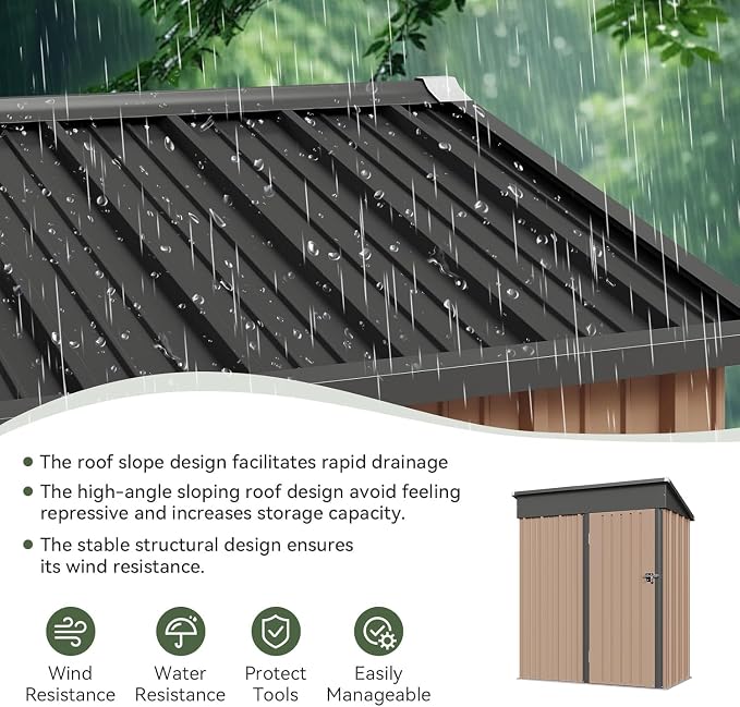 Aoxun 5x3 FT Shed Outdoor Waterproof Storage Shed Metal Garden Shed - Image 4