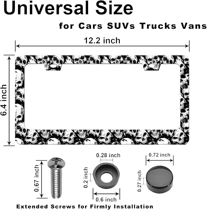 Skull License Plate Frame Black and White Skull License Plate Holder Cool Auto - Image 4